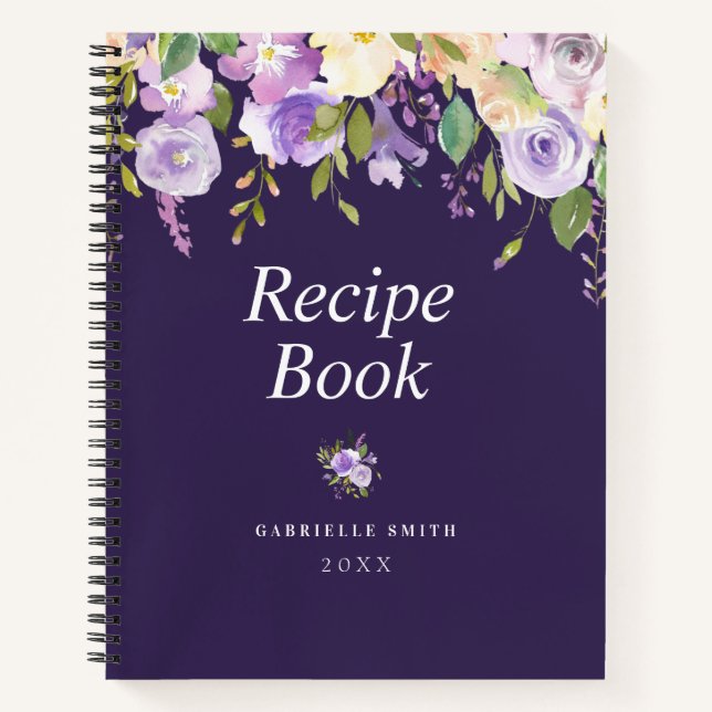 Modern purple floral Recipe Book (Front)