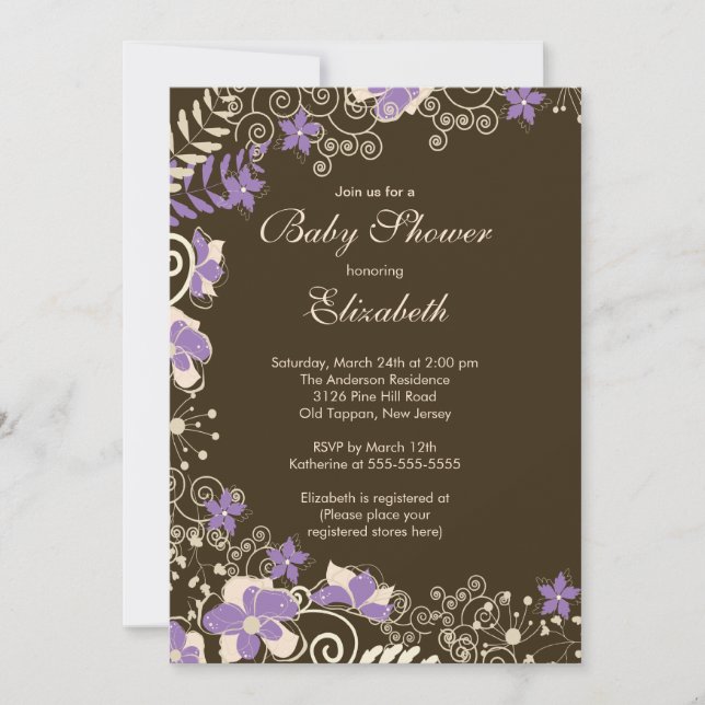 Modern Purple Floral Spring Baby Shower Invitation (Front)