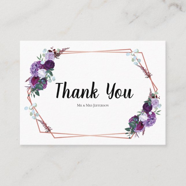 Modern Purple Floral Thank You Card (Front)