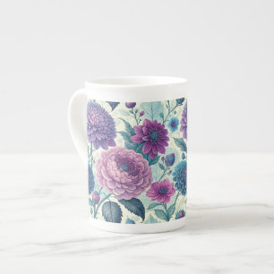 Modern Purple Floral Vintage Dahlia Bone China Mug