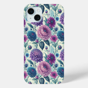 Modern Purple Floral Vintage Dahlia iPhone 15 Mini Case