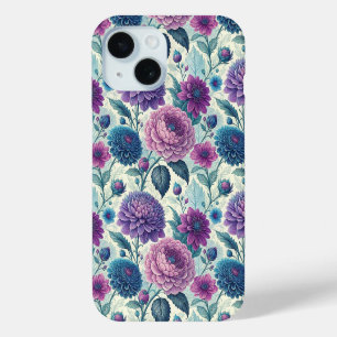 Modern Purple Floral Vintage Dahlia iPhone 15 Case