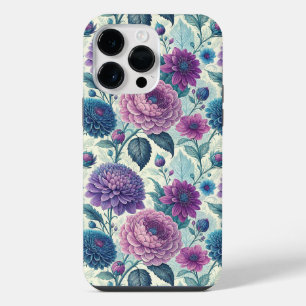 Modern Purple Floral Vintage Dahlia iPhone 14 Pro Max Case