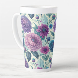 Modern Purple Floral Vintage Dahlia Latte Mug