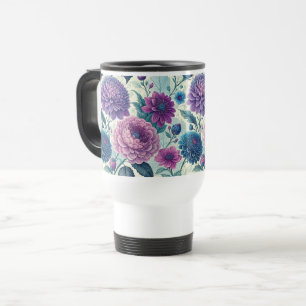 Modern Purple Floral Vintage Dahlia Travel Mug