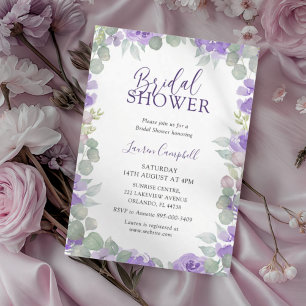 Modern Purple Floral Watercolor Bridal Shower Invitation