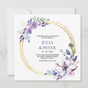Modern Purple Floral Watercolor Wedding Invitation