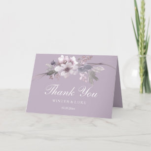 Modern Purple Floral Watercolor Wedding Thank You Card