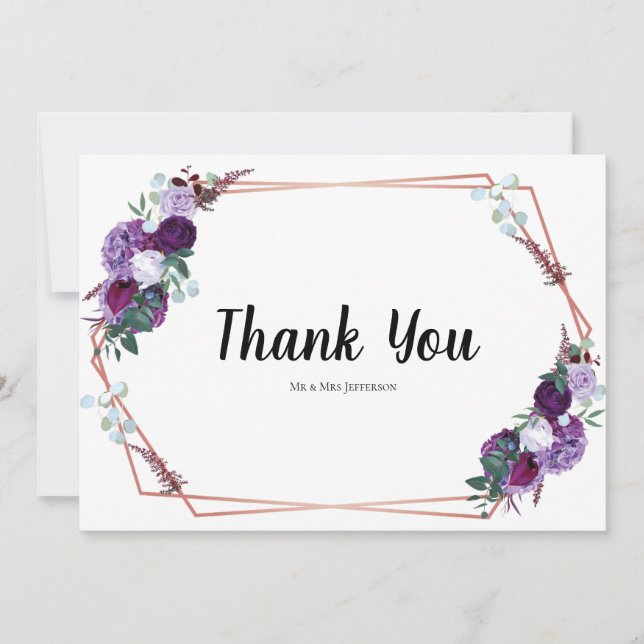 Modern Purple Floral Wedding Thank you (Front)