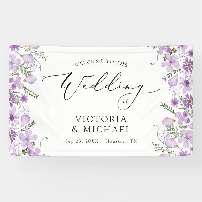 Modern Purple Floral Welcome to Wedding  Banner (Horizontal)