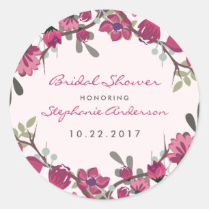 Modern Purple Flowers & Typography Bridal Shower Classic Round Sticker
