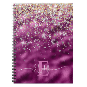 Modern Purple Foil Gold Faux Glitter Monogram  Notebook