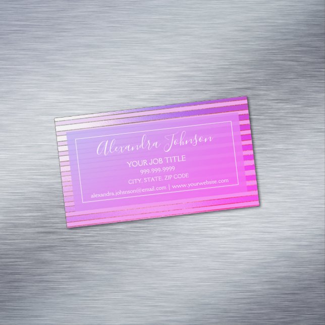 Modern Purple Foil Striped Professional Magnetic Business Card (In Situ)
