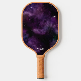 Modern Purple Galaxy Nebula Custom Name  Pickleball Paddle