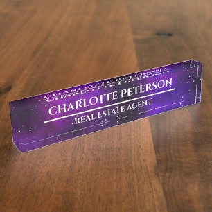 Modern Purple Galaxy Real Estate Agent  Nameplate