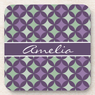 Modern Purple Geometric Circle Pattern Monogram Coaster