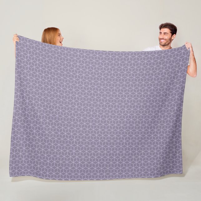 Modern Purple Geometric Cubes Pattern Fleece Blanket (In Situ)