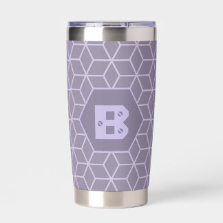 Modern Purple Geometric Cubes Pattern Monogram Insulated Tumbler
