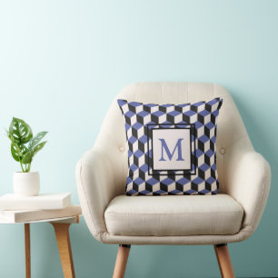 Modern Purple Geometric Pattern Monogram Cushion