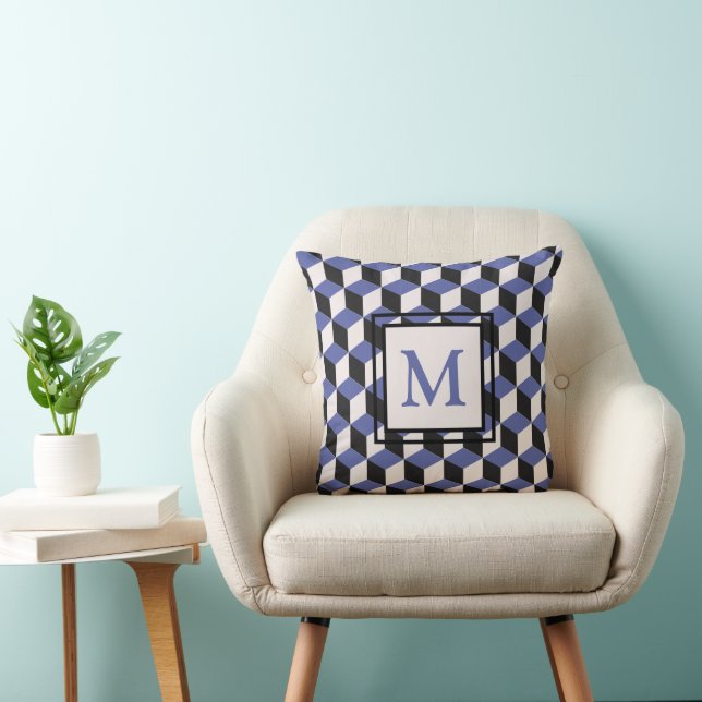 Modern Purple Geometric Pattern Monogram Cushion (Chair)