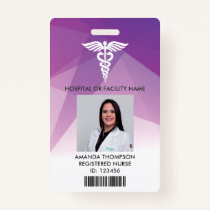 Modern Purple Geometric Registered Nurse Photo ID ID Badge