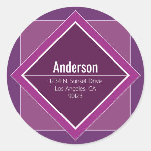 Modern Purple Geometric Return Address  Classic Round Sticker