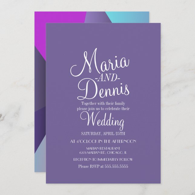 Modern Purple Geometrical Colourful Wedding Invitation (Front/Back)