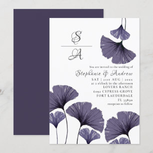 Modern Purple Ginkgo Foliage Wedding  Invitation