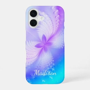 Modern Purple Girly Abstract Butterfly Name iPhone 16 Case