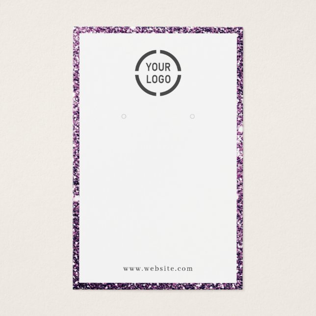 Modern purple glitter custom logo earring display (Front)