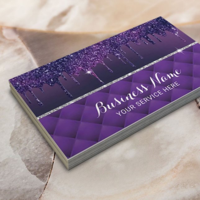 Modern Purple Glitter Drips Luxury Beauty Salon Business Card (Creator Uploaded)