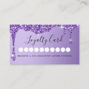 Modern Purple Glitter Drop Salon & Spa Loyalty Business Card