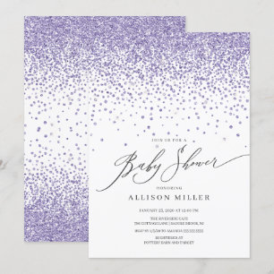 Modern Purple Glitter Girls Baby Shower Invitation