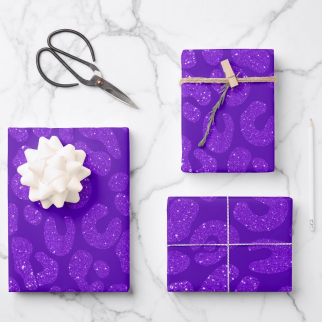 modern Purple Glitter leopard Wrapping Paper Sheet (Front)