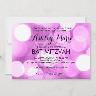 Modern Purple Glitter Lights Bat Mitzvah Invitation