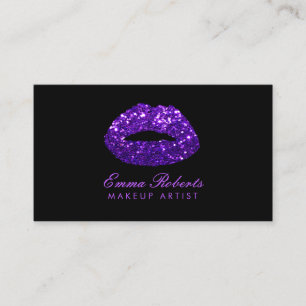Modern Purple Glitter Lips Makeup Artist Business Card
