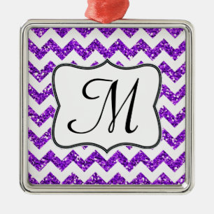 Modern Purple Glitter Monogram Initial Ornament