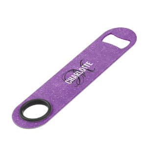 Modern purple glitter monogram name bar key