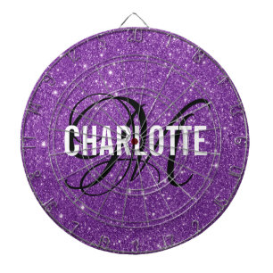 Modern purple glitter monogram name dart board