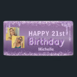 Modern Purple Glitter Photo 21st Birthday  Banner<br><div class="desc">Add your name and  favourite photos to this stunning party banner. Chic glitter with drips adorn the top edge,   whilst faux balloon typography announce the occasion. Create your own any age birthday banner.</div>