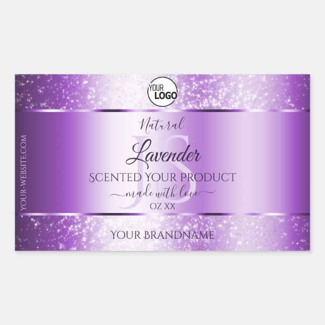 Modern Purple Glitter Product Labels Monogram Logo (Front)