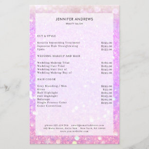 Modern Purple Glitter Salon Price List  Flyer