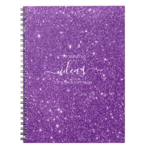 Modern purple glitter script name  notebook