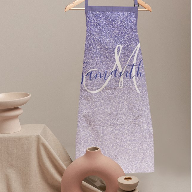Modern Purple Glitter Sparkles Personalised Name Apron (Creator Uploaded)