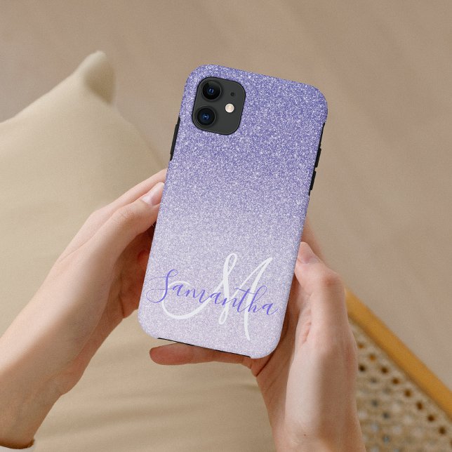 Modern Purple Glitter Sparkles Personalised Name Case-Mate iPhone Case (Creator Uploaded)