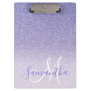 Modern Purple Glitter Sparkles Personalised Name Clipboard
