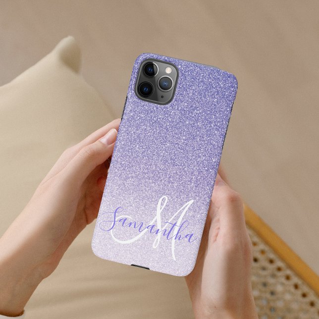 Modern Purple Glitter Sparkles Personalised Name iPhone Case (Creator Uploaded)