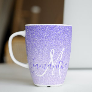 Modern Purple Glitter Sparkles Personalised Name Latte Mug
