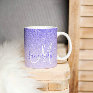 Modern Purple Glitter Sparkles Personalised Name Mug