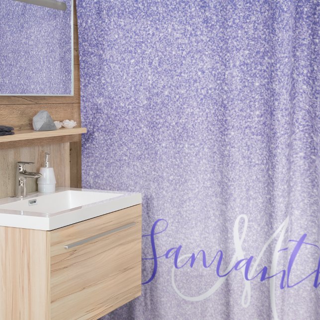 Modern Purple Glitter Sparkles Personalised Name Shower Curtain (Creator Uploaded)